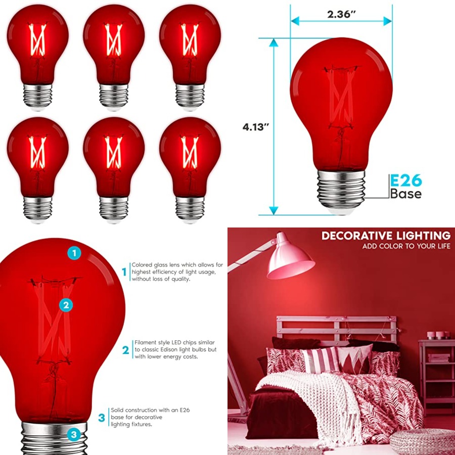 Lighting Decoration Outdoor - Bombillas LED Edison A19, Equivalente a