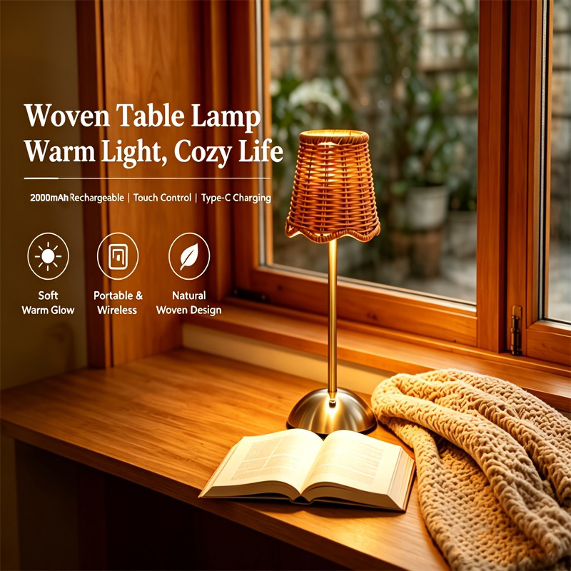 Lighting Decor For Home - Lámpara de Mesa de Ratán Tejido