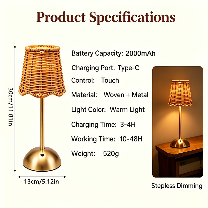 Lámpara de Mesa de Ratán Tejid - Lighting Decor For Home reseña y precio