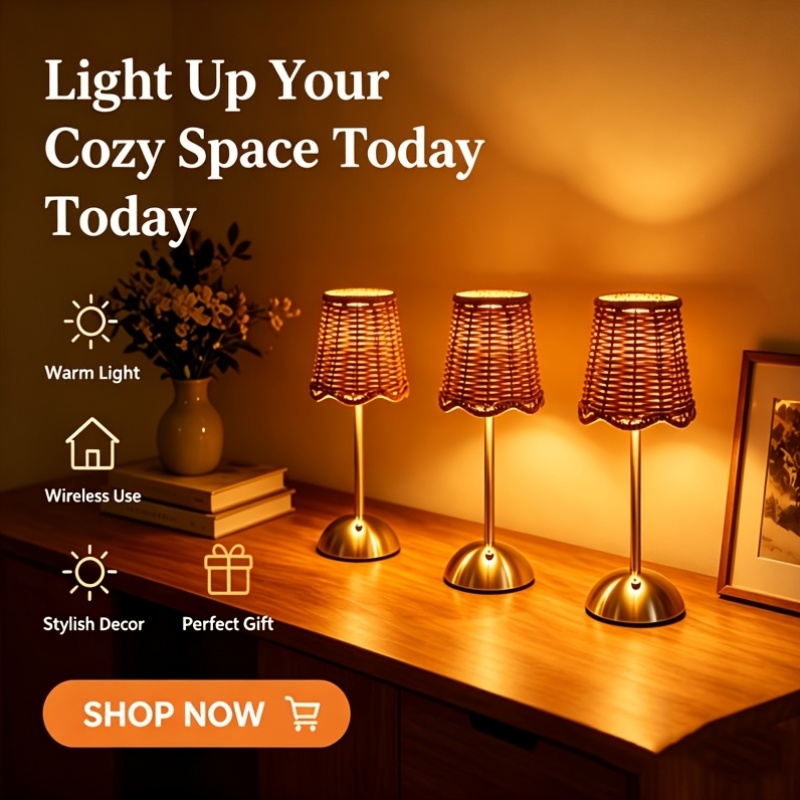 Lámpara de Mesa de Ratán Tejid - Lighting Decor For Home reseña y precio